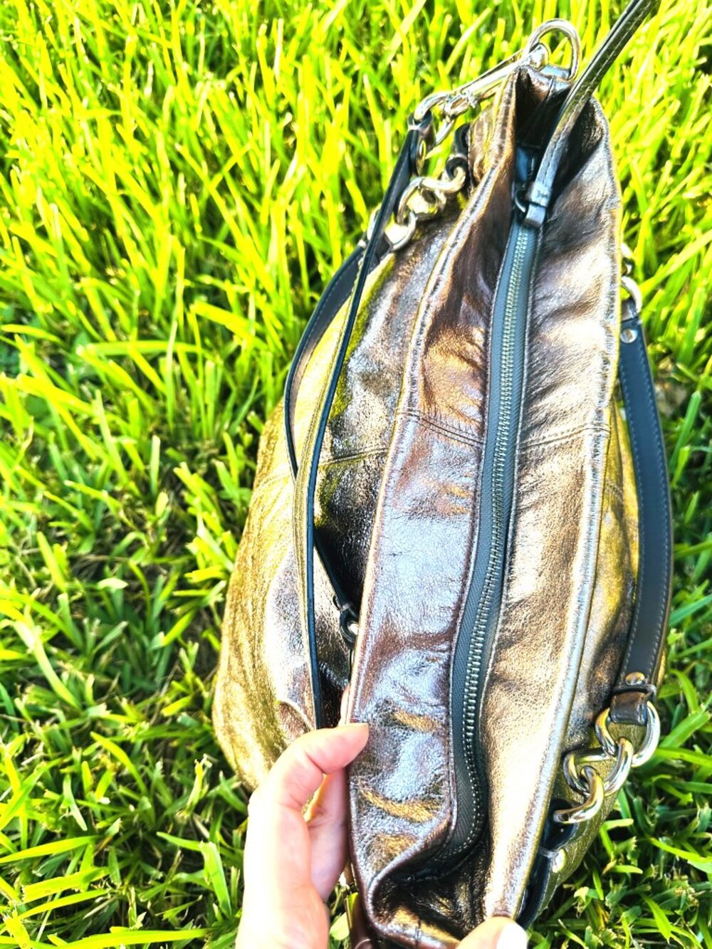 Coach Metallic Bronze Brooke Leather Pewter Hobo Bag - Picture 6 of 13